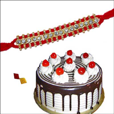 "Single Line Stone Studded Rakhi - SR-9160(Single Rakhi), Cake - Click here to View more details about this Product